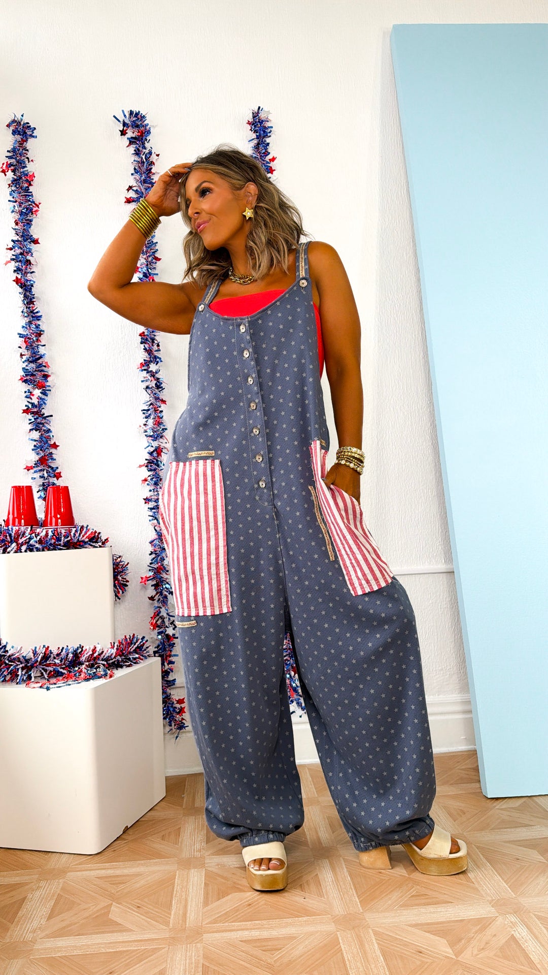 The Americana Overalls, Indigo Multi