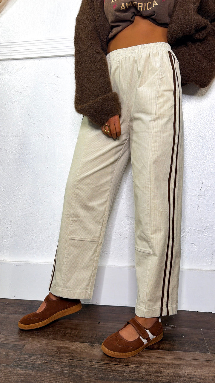 Corduroy Detailed Pants, Cream/Choco