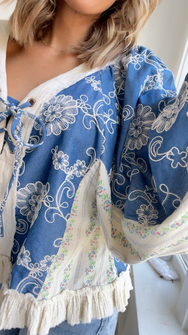 Petal Kiss Blouse, Denim Multi