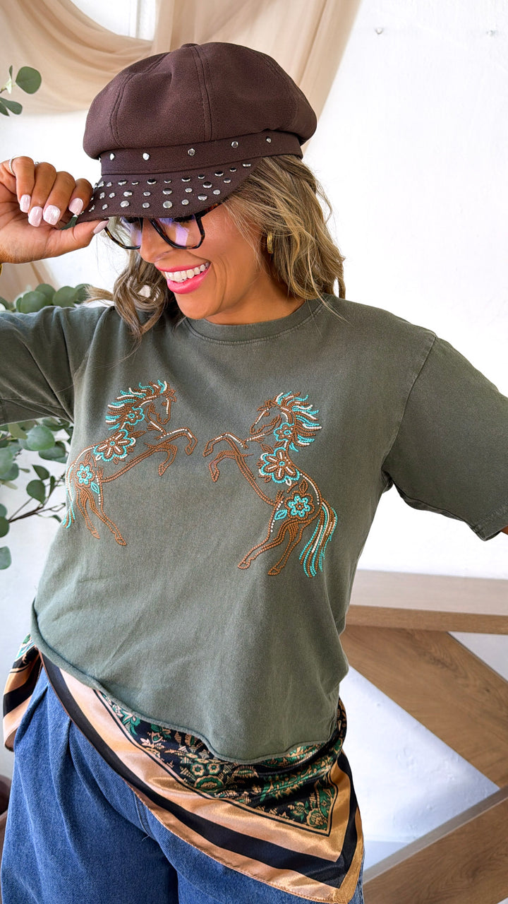 Wild Horse Graphic Tee, Olive