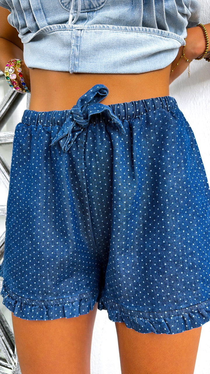 Polka Dot Denim Shorts, Denim