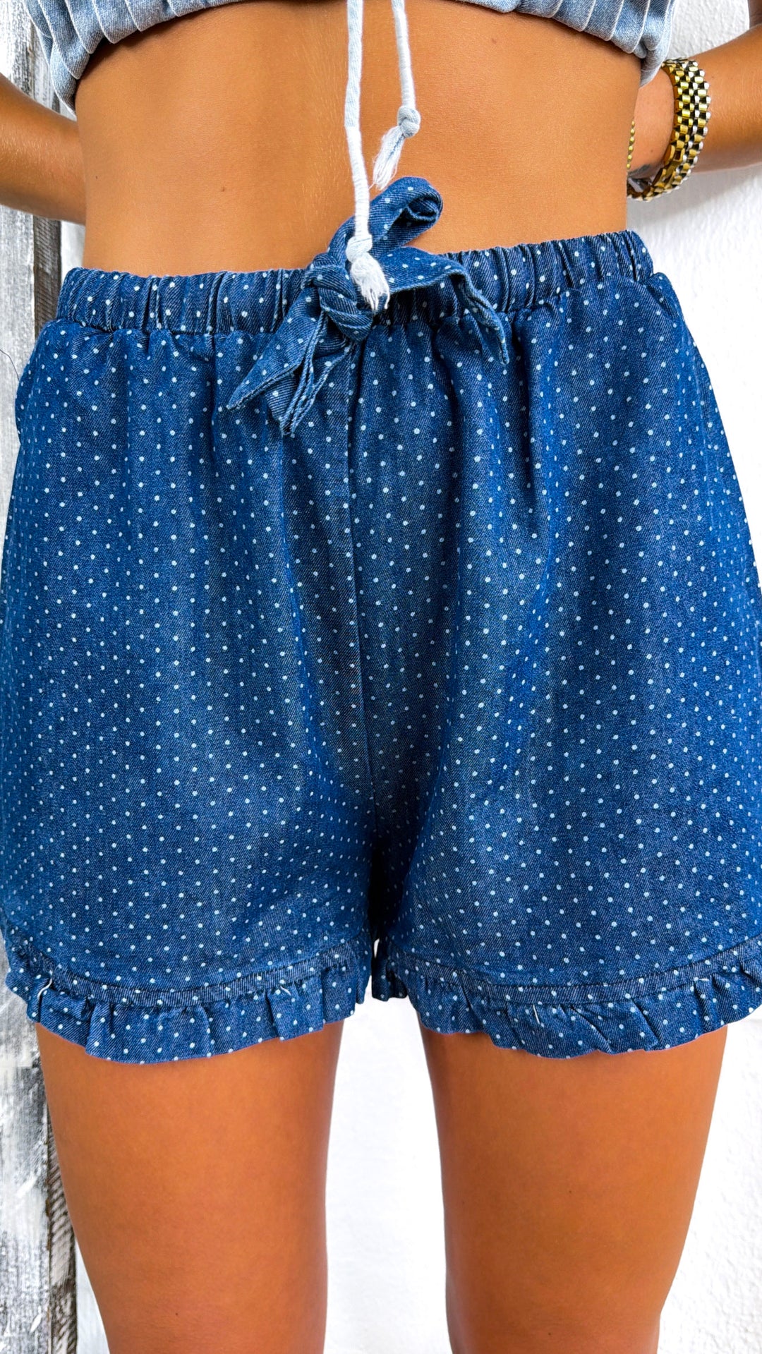 Polka Dot Denim Shorts, Denim