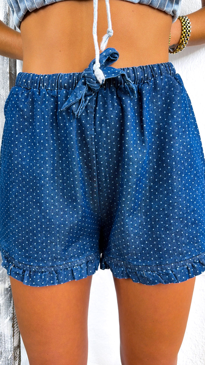 Polka Dot Denim Shorts, Denim