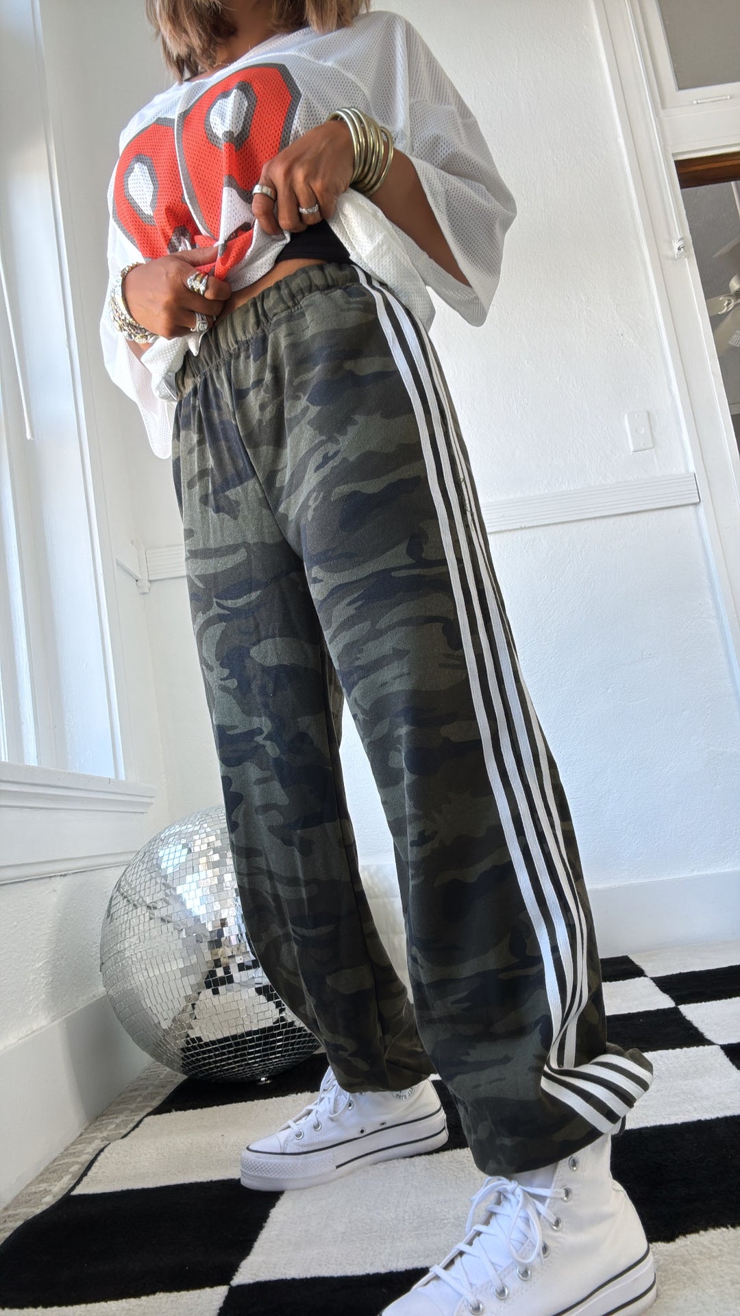 Wild Strays Striped Track Pant, Camo/White