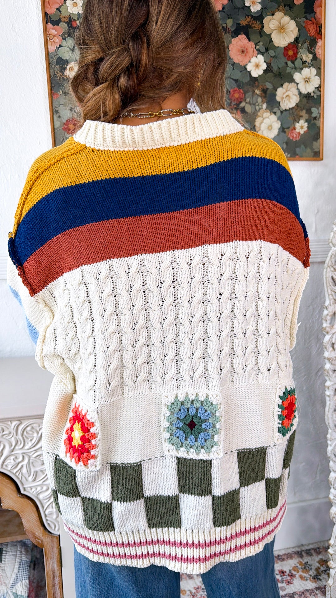 Sophie Color block Cardigan, Cream Multi