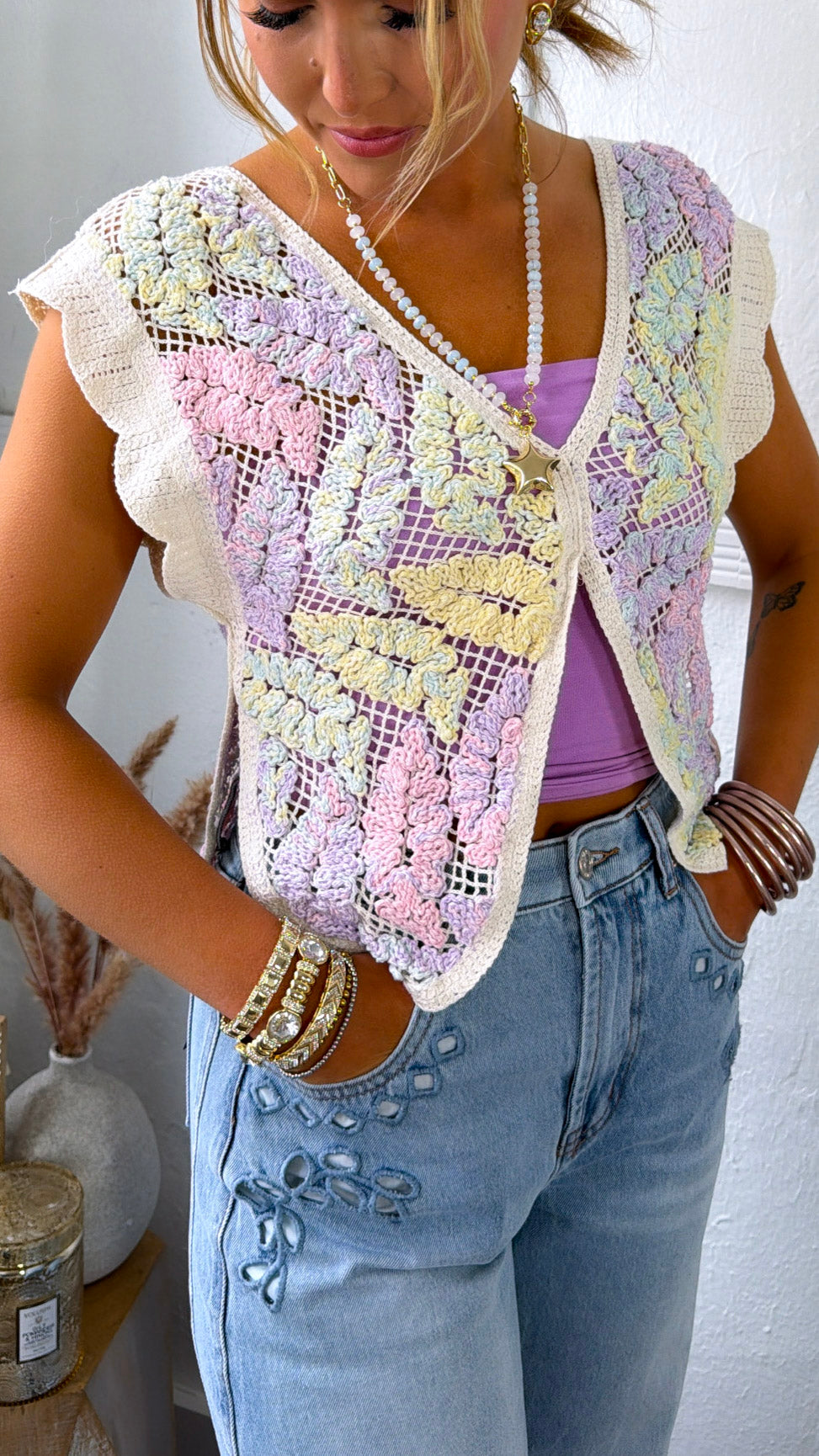 Easy Love Crochet Top, Pastel Multi