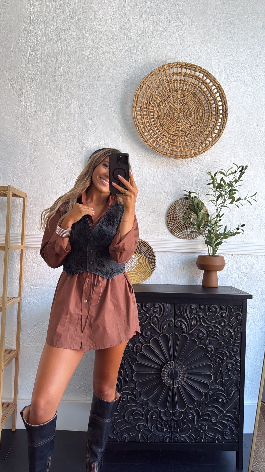 Martini Hour Button Down Romper Dress, Brown