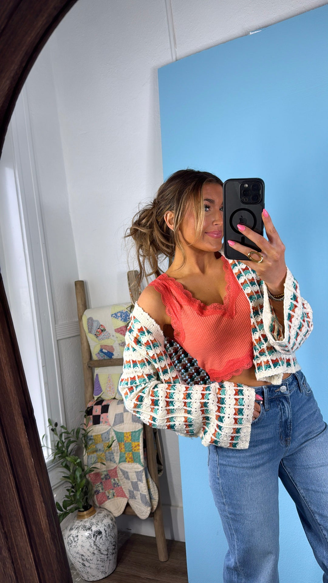 Timeless Lace Detailed Tank, Hot Coral