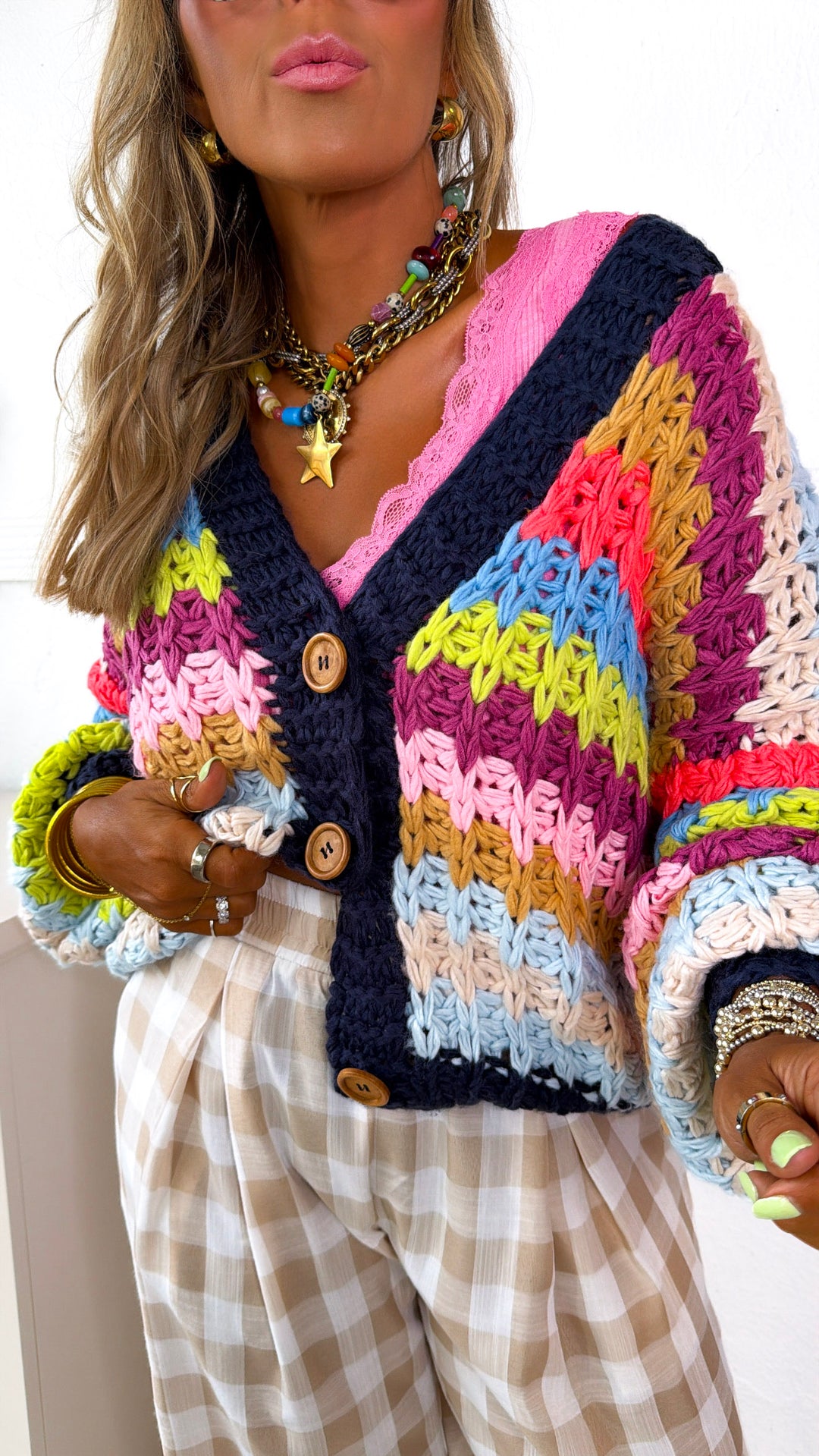 Cool Toned Knit Cardigan, Rainbow
