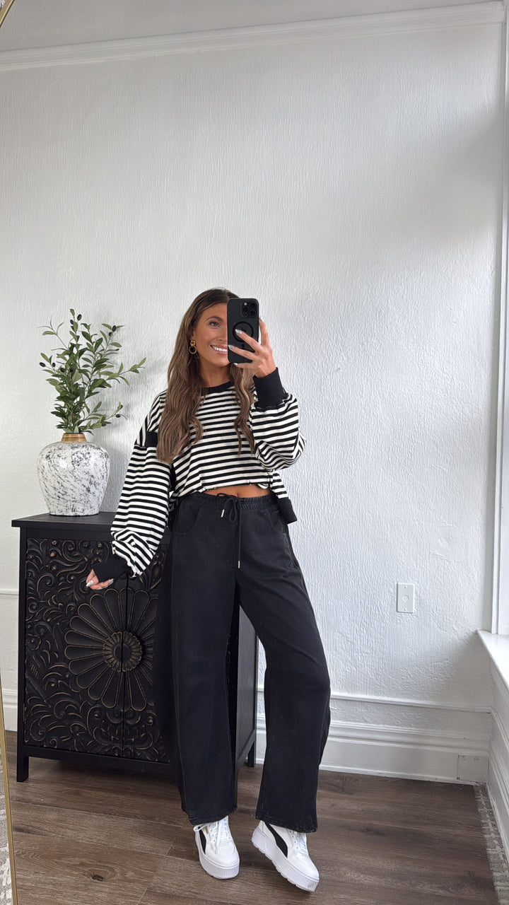 All About Balance Striped Top, Black/Ivory