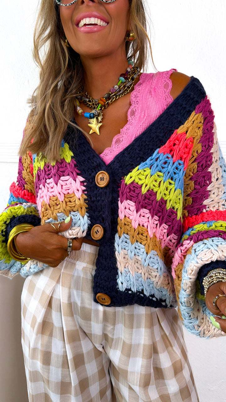 Cool Toned Knit Cardigan, Rainbow