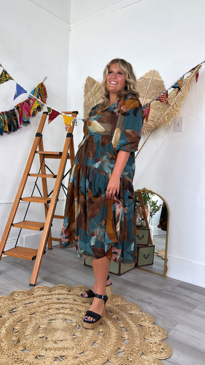 Dress To Impress Printed Maxi Dress, Teal