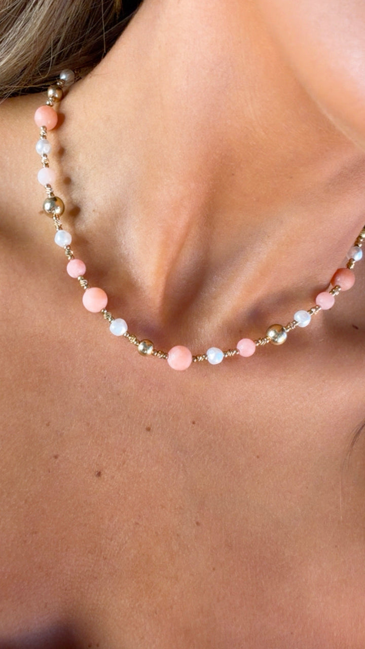 Dainty Coral Pearl Necklace