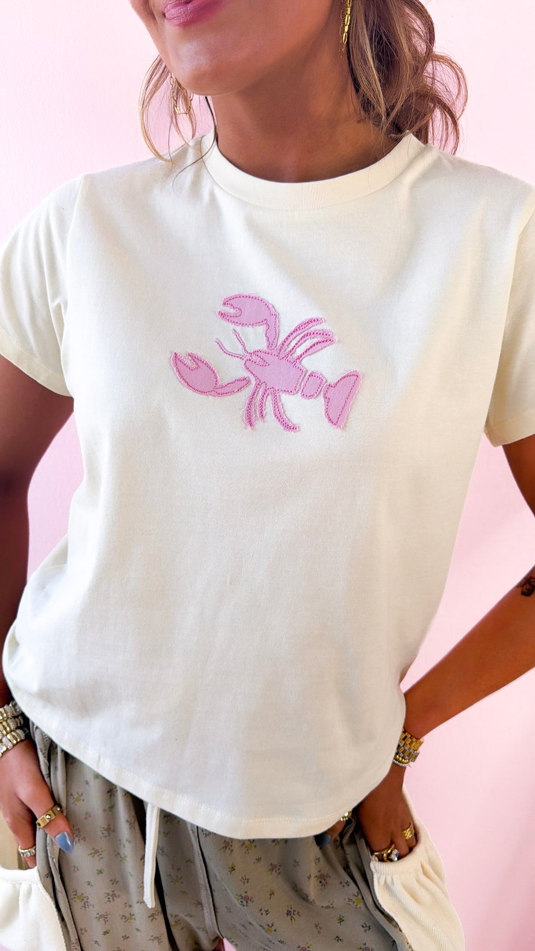 Beachy Patch Tee, Butter/Pink