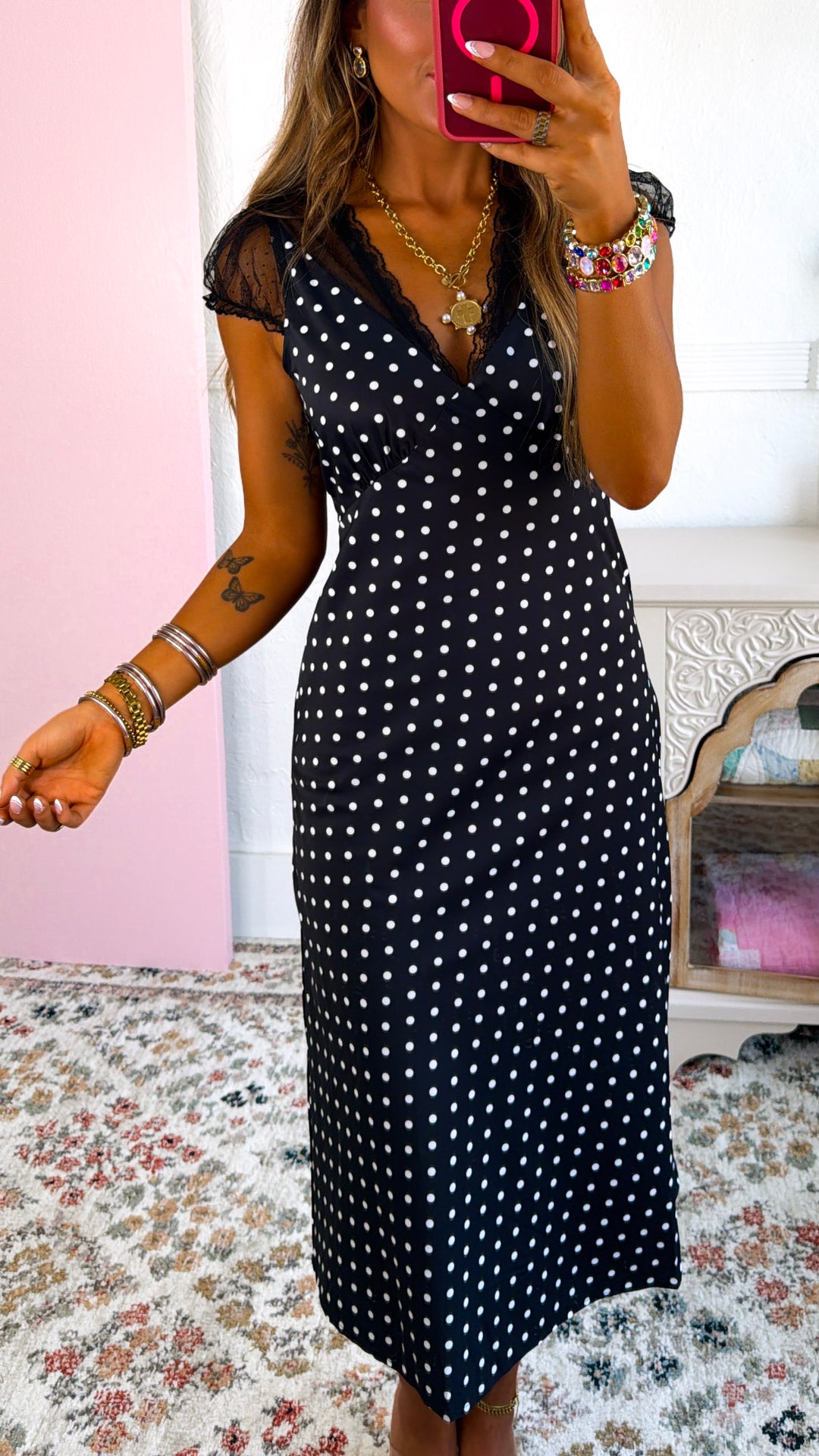 Simple In Dots Dress, Black/Ivory