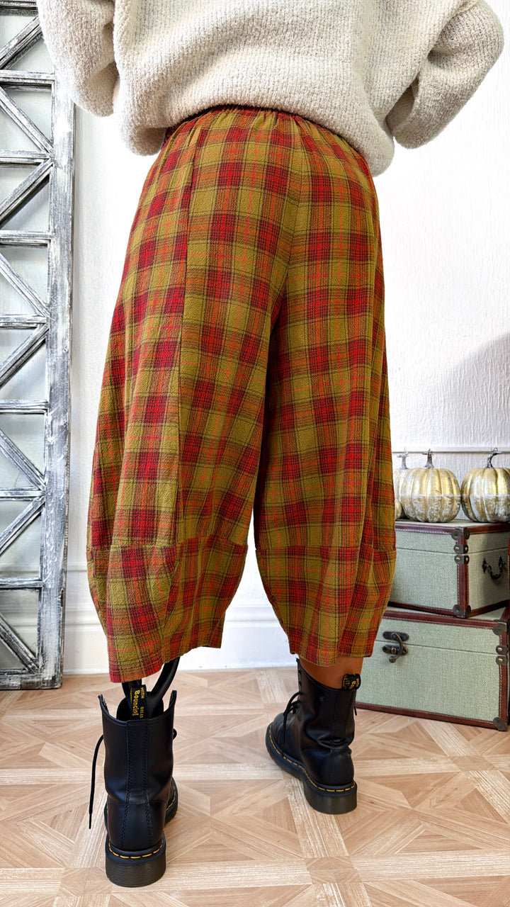 Plaid Print Wide Leg Jogger, Olive/Dijon Checker