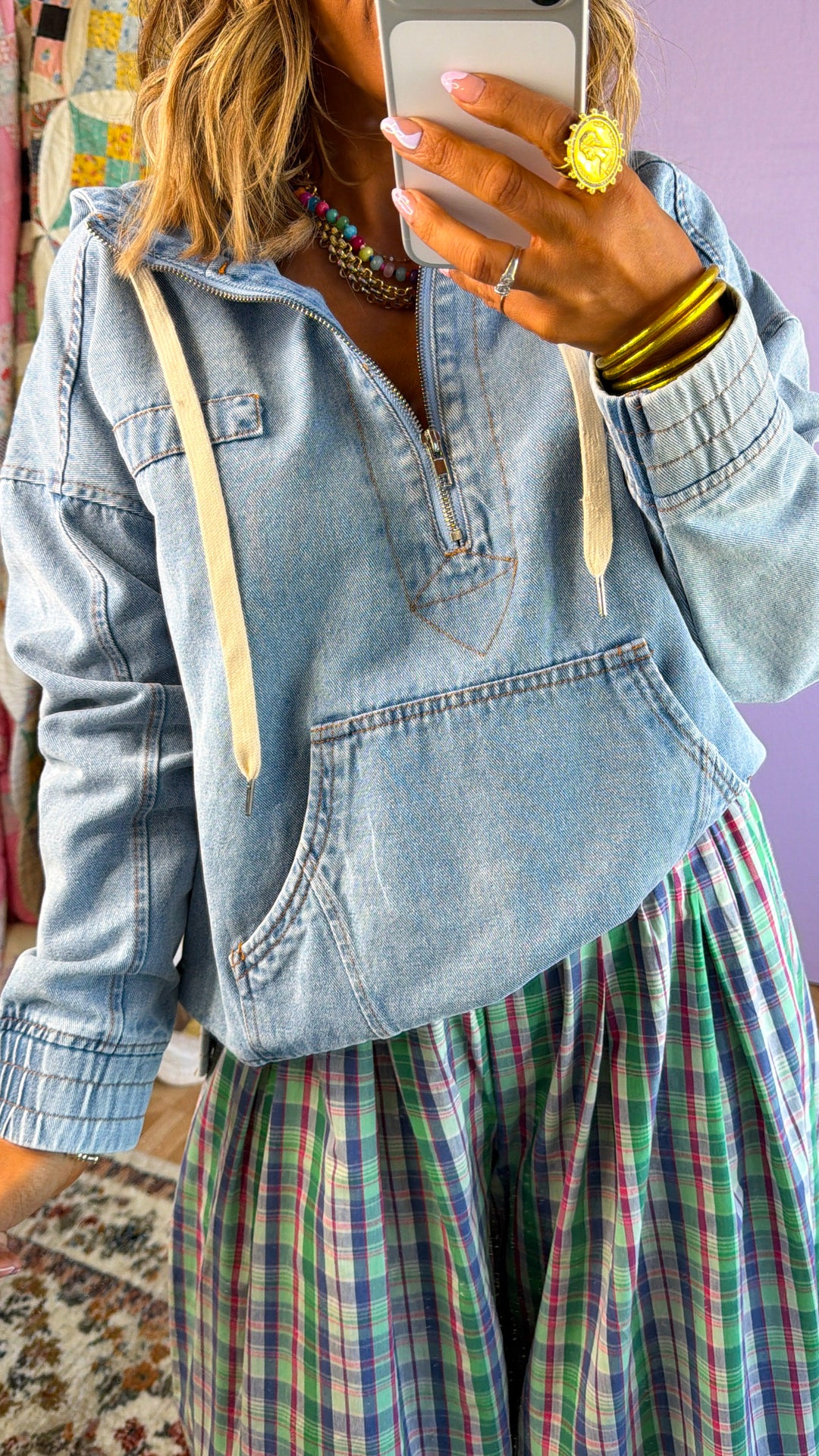 Easy Spring Quarter Zip, Lt. Denim