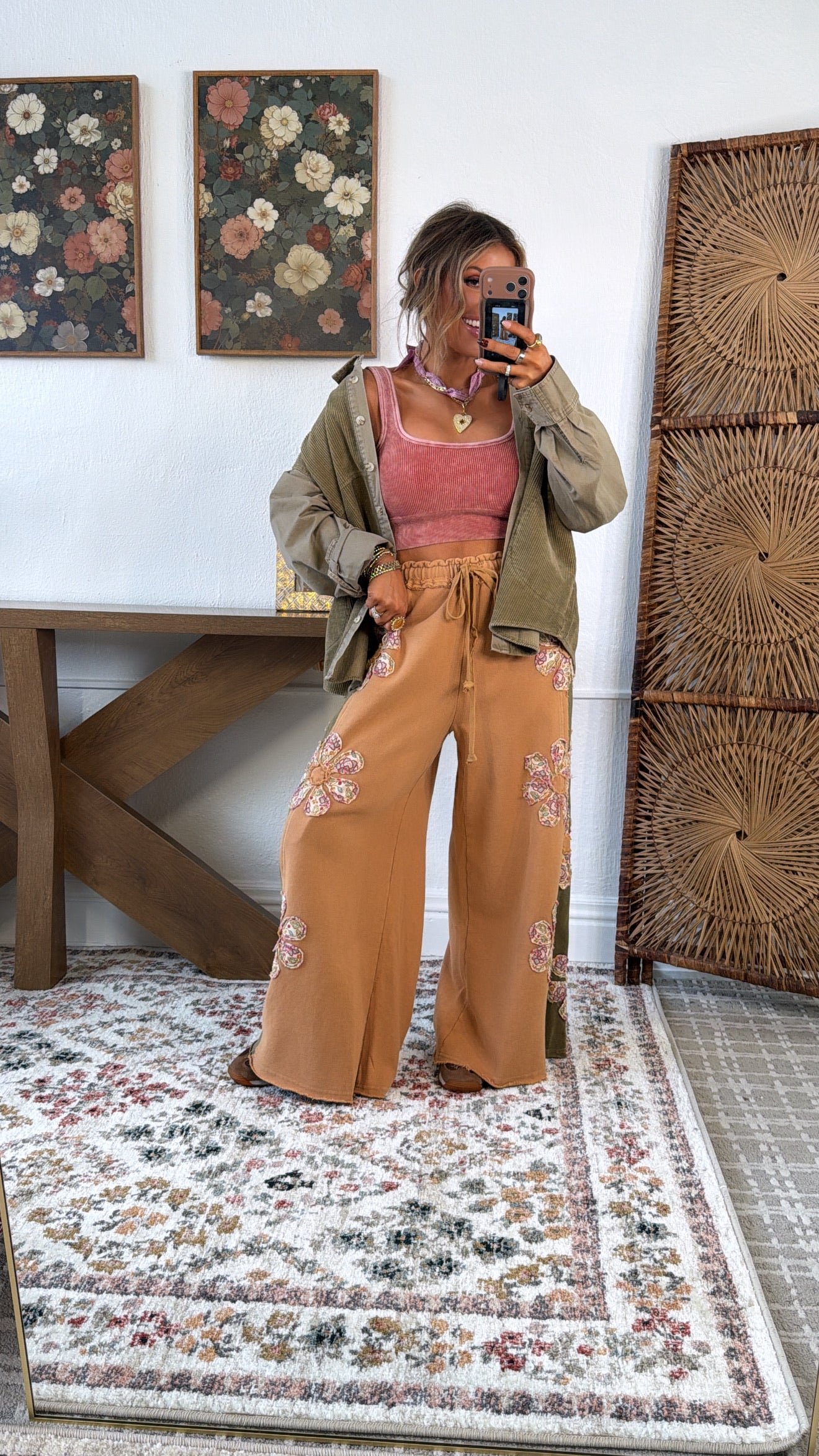 eaphi PATCHWORK PANTS — BLOOM Bloom Babe Patchwork Pant, Rust Multi – Everyday Chic Boutique