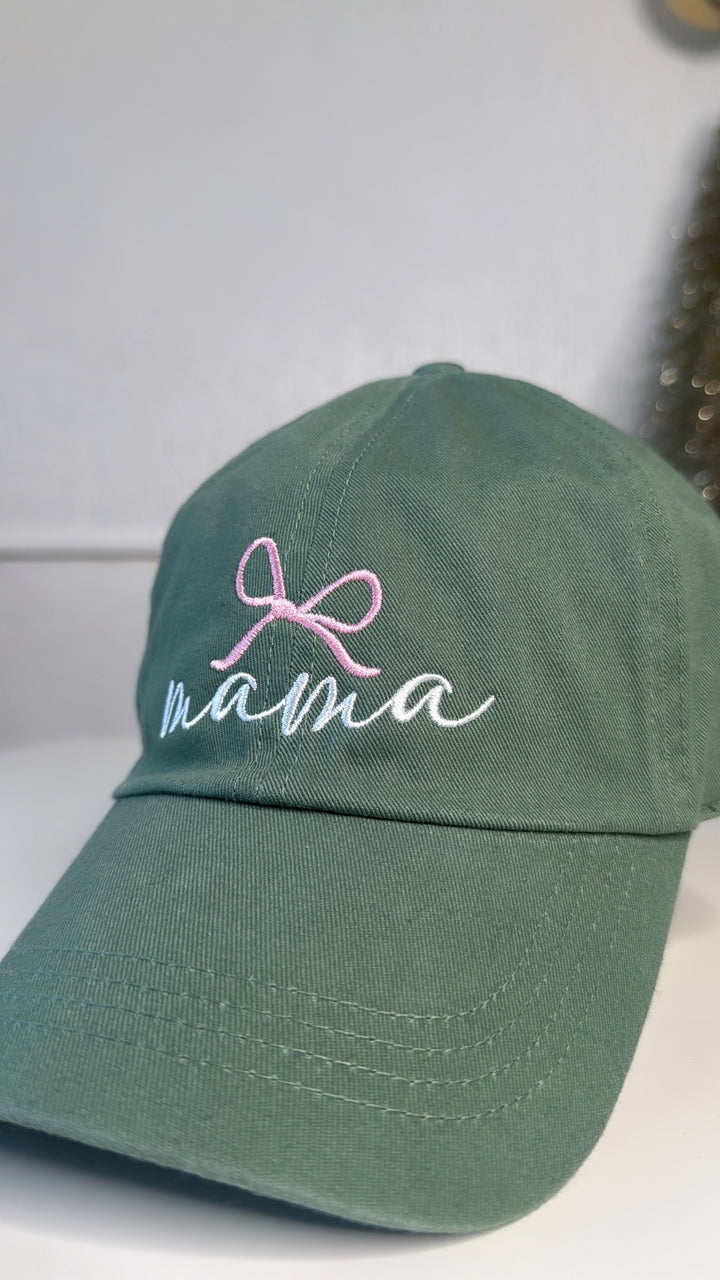 Embroidered Mama Bow Baseball Cap