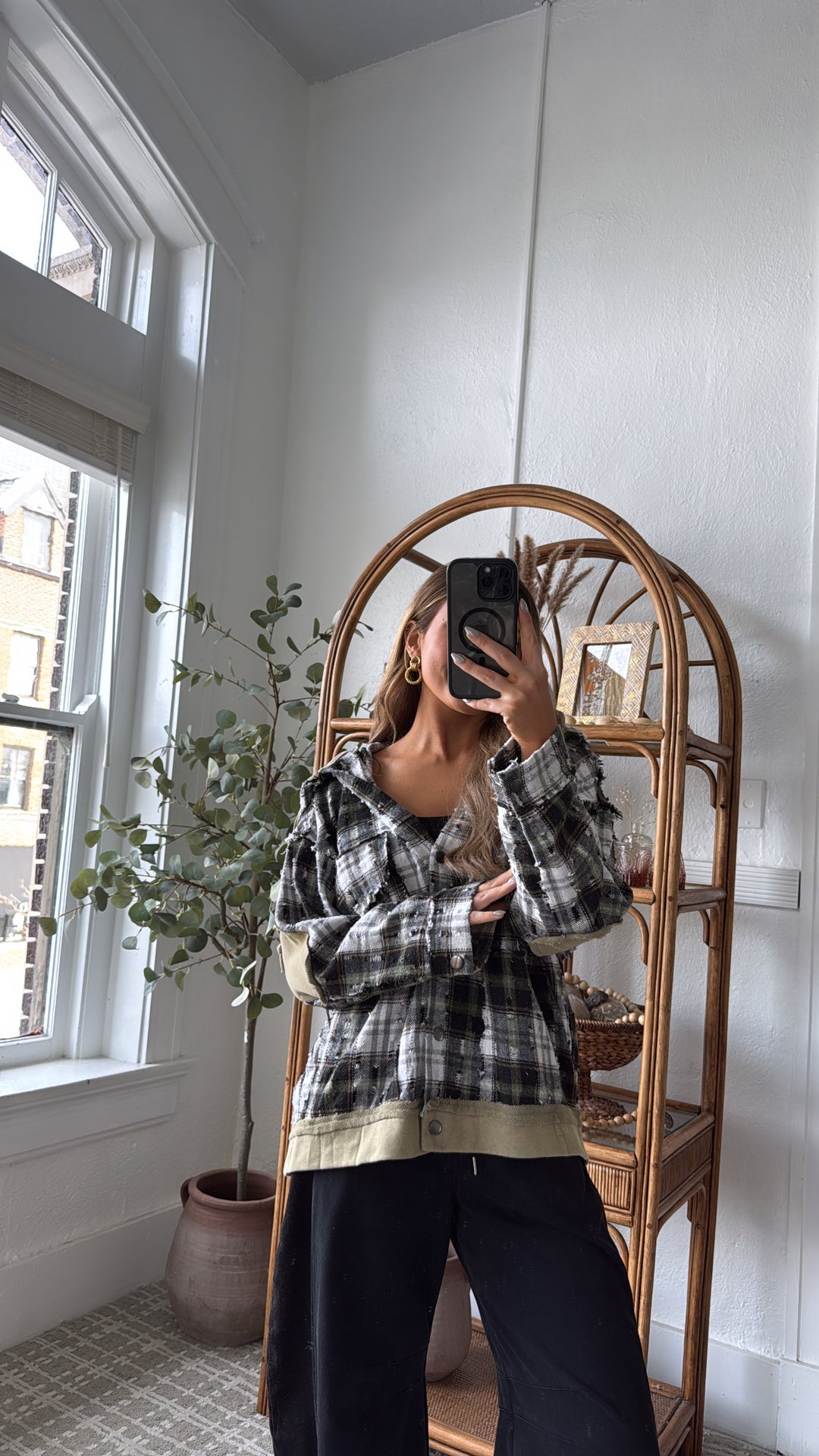 Birch Cabin Flannel Top, Olive/ Black