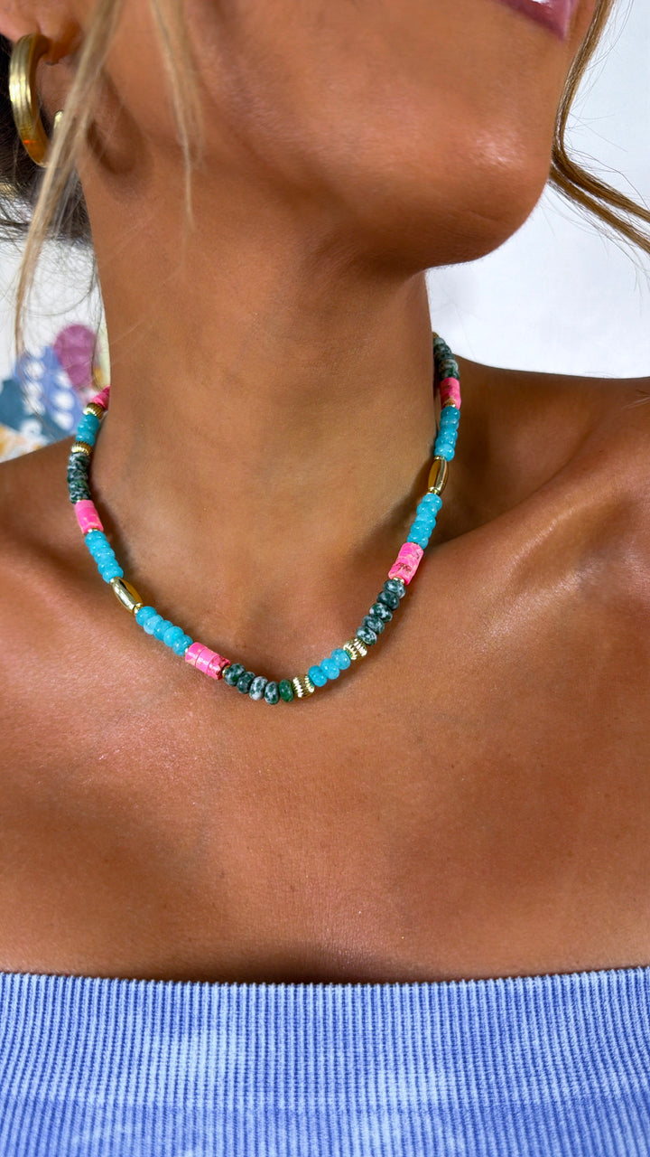 Aqua Tile Gemstone Necklace