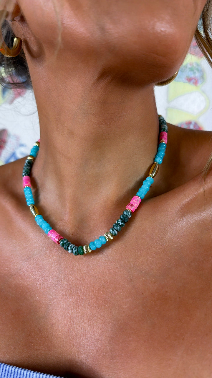 Aqua Tile Gemstone Necklace