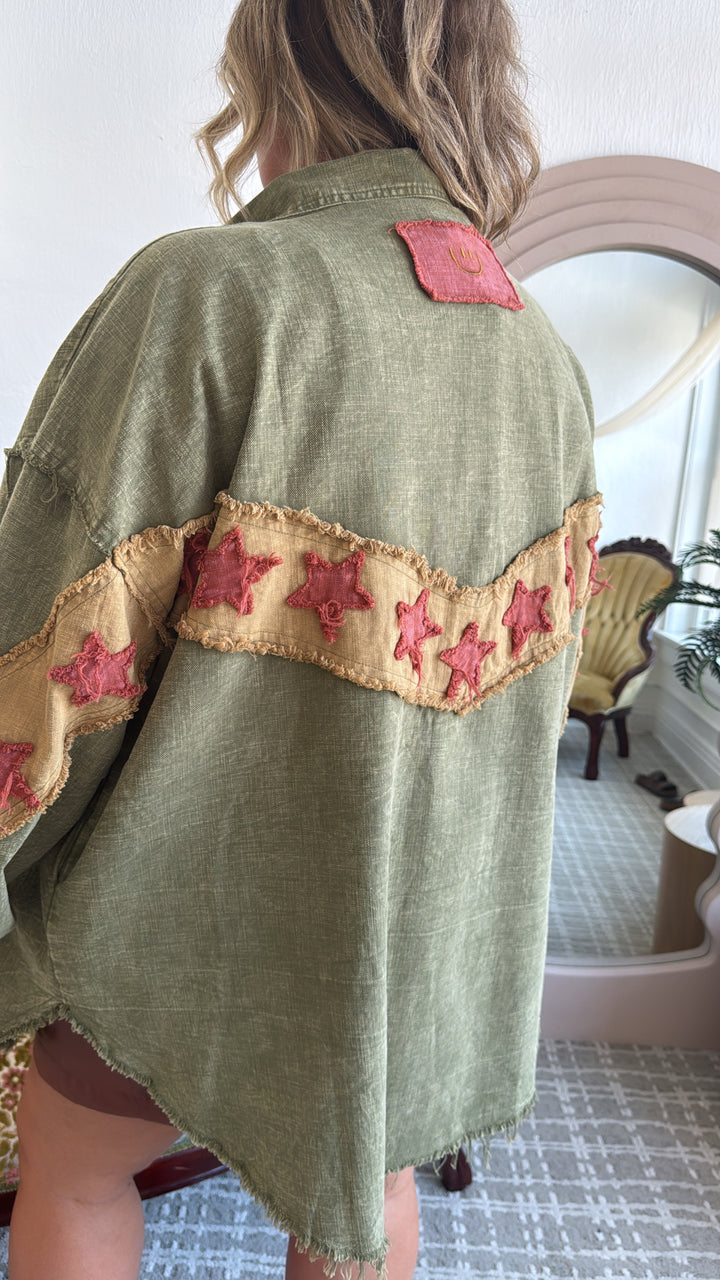 All The Stars Washed Button Down Top, Olive
