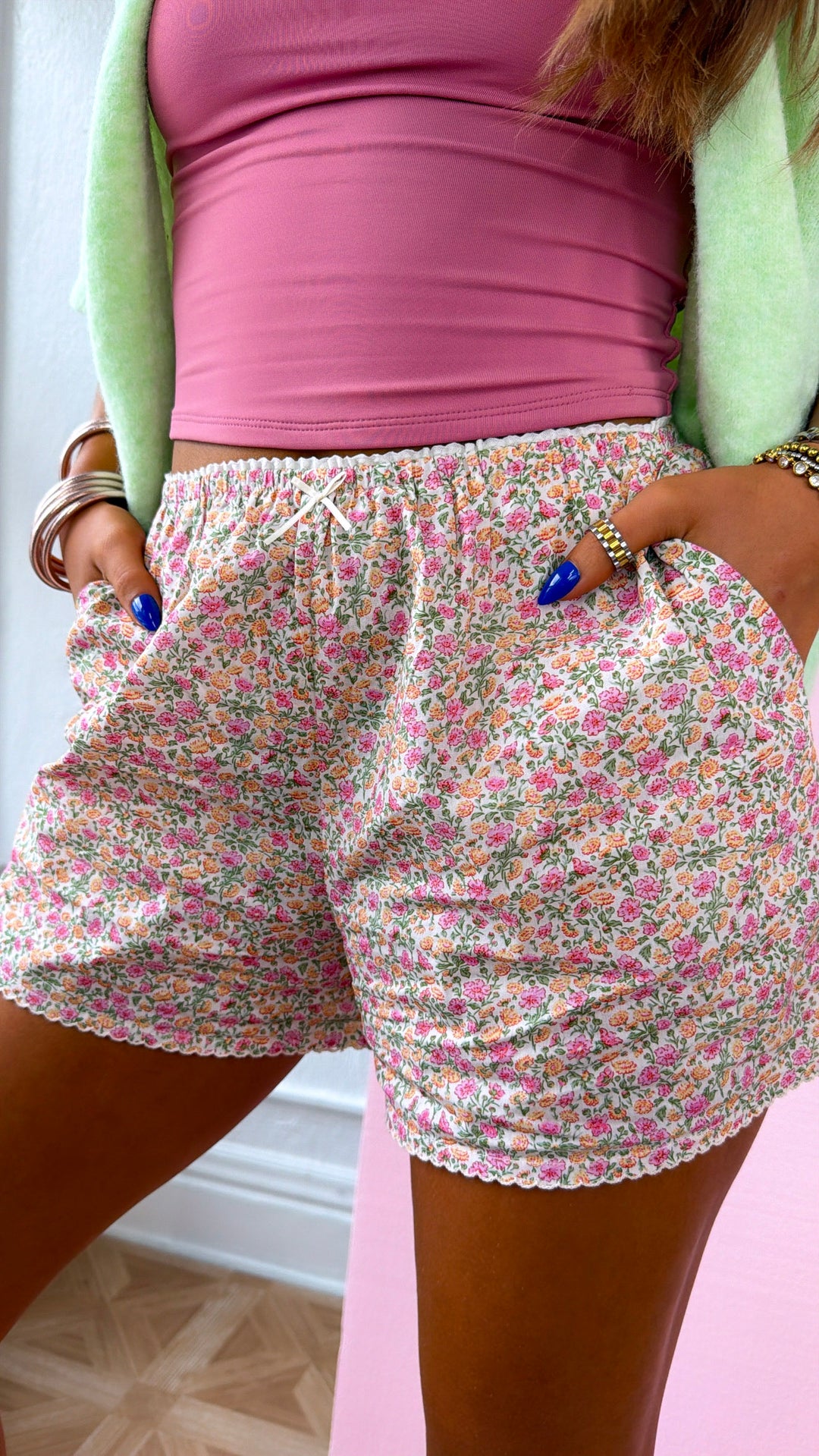 Relaxed Floral Boxer Short, Pink Combo