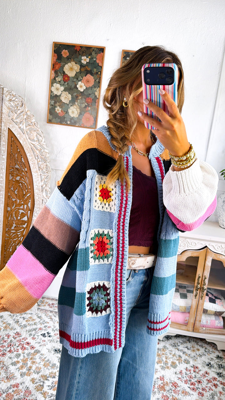 Sophie Color block Cardigan, Blue Multi