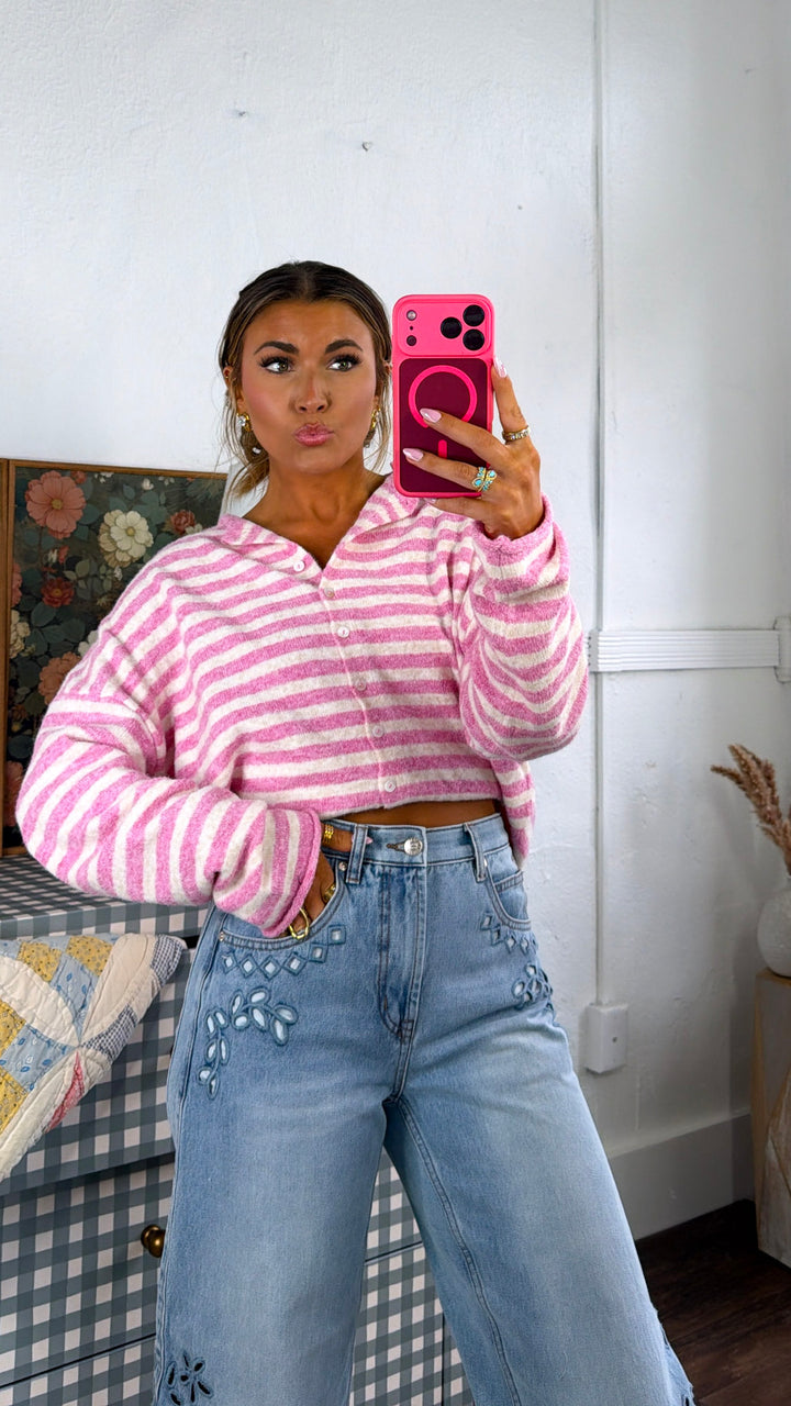 Sweet Stripe Cardigan, Bubblegum
