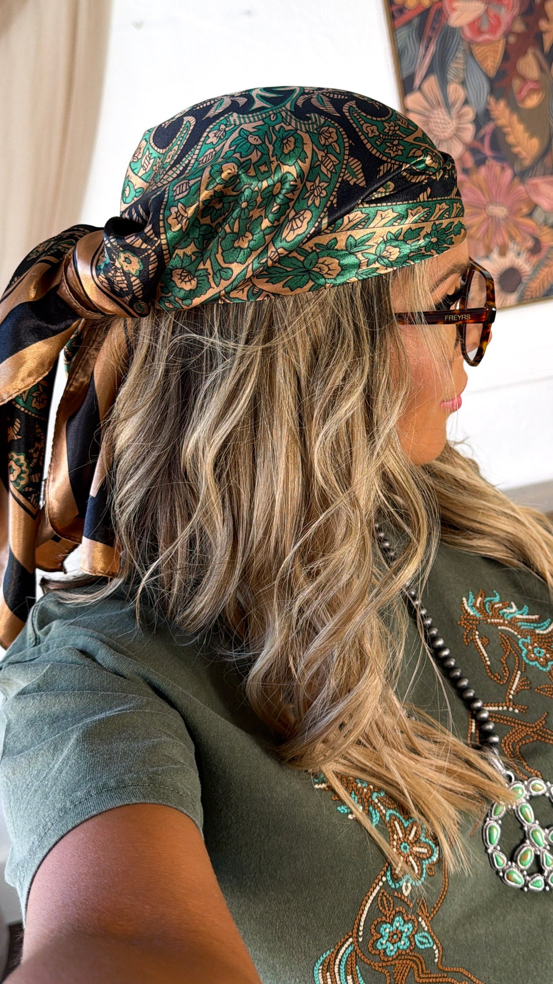Multi Paisley Bandana, Green/Brown
