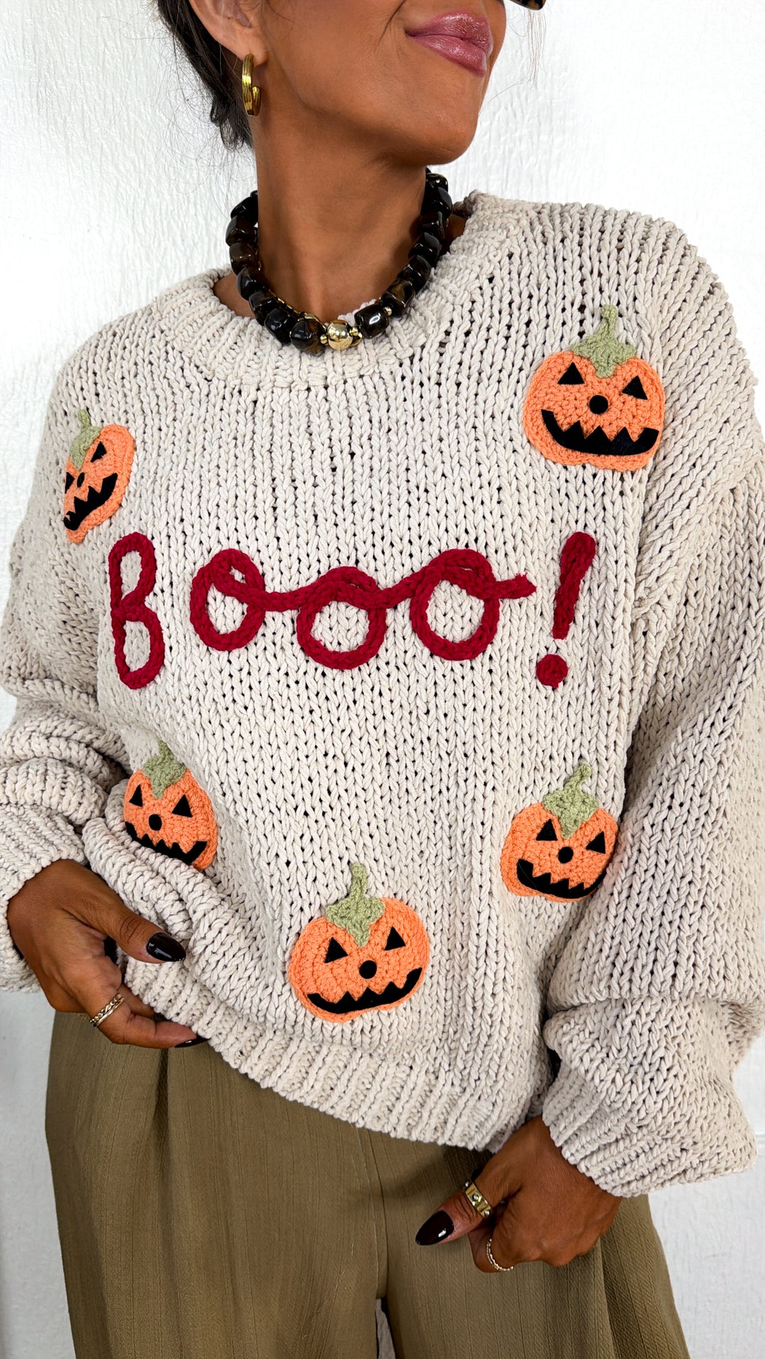 "BOO" Pumpkin Sweater, Cream