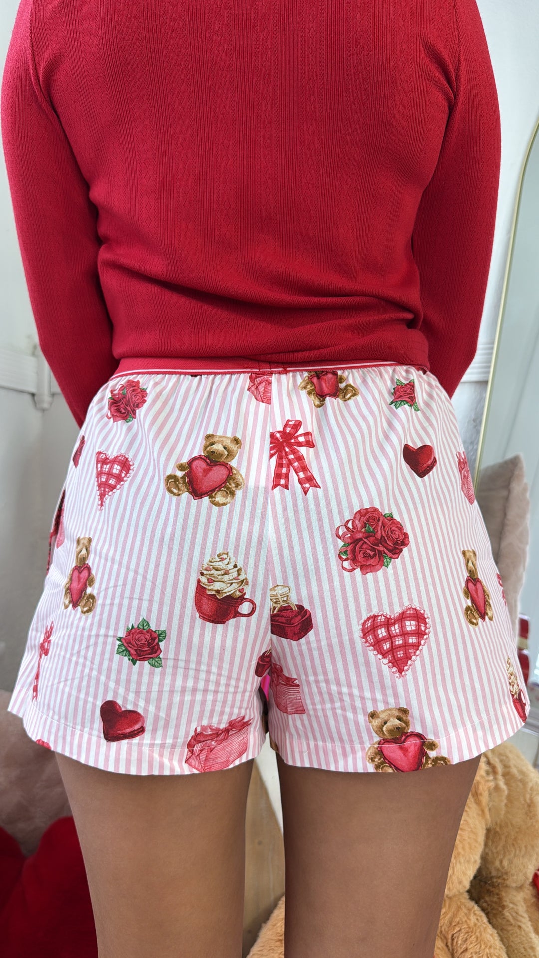 Bear Hugs & Coffee Mugs Boxer Short, Pink/Red