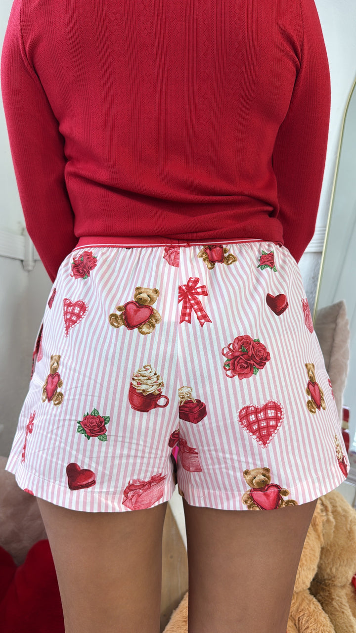 Bear Hugs & Coffee Mugs Boxer Short, Pink/Red