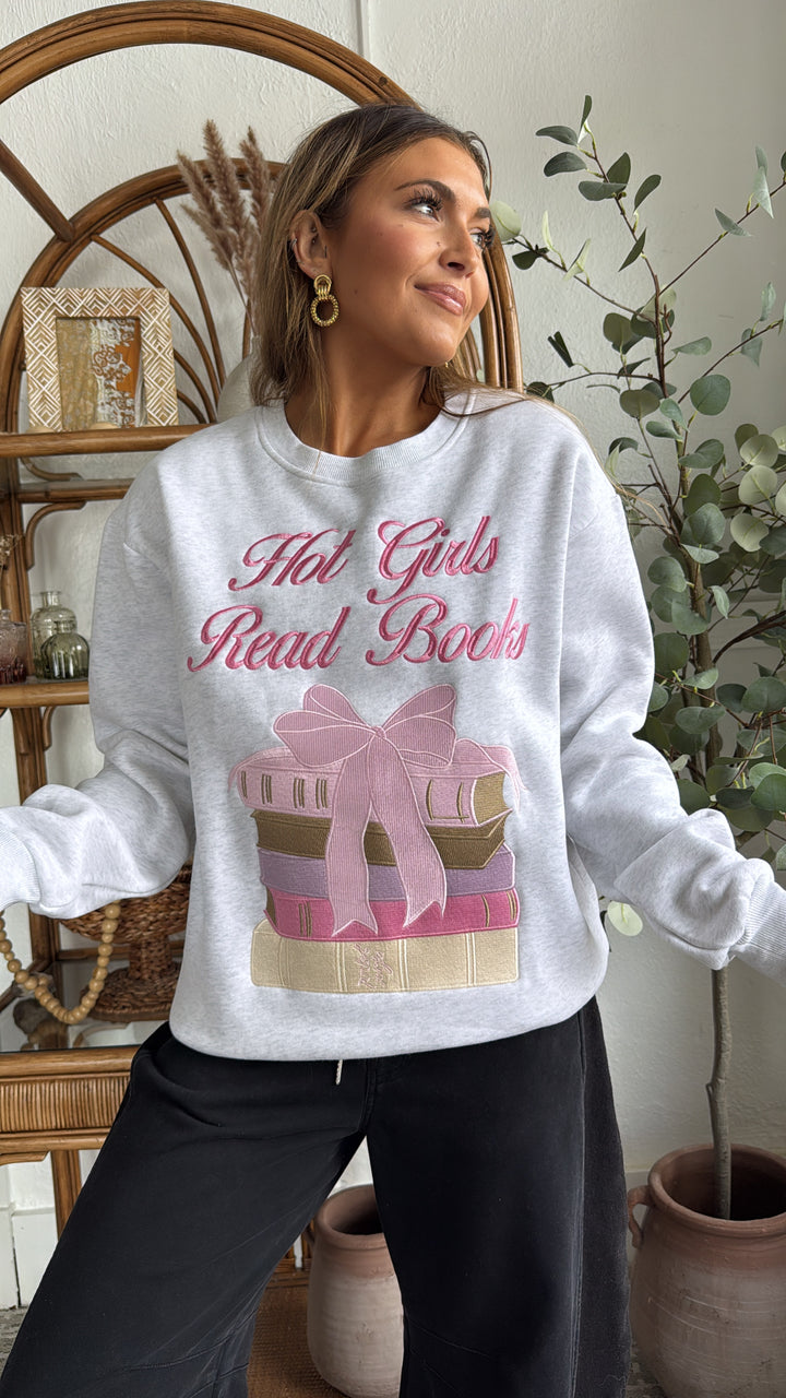 Happy Camp3r: Hot girls Read Books Crewneck, Lt. Heather