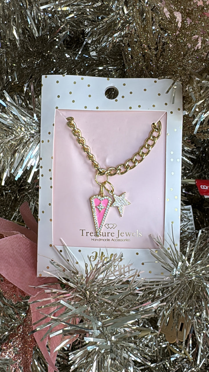 Treasure Jewels: Pink Kind Heart Necklace Gold