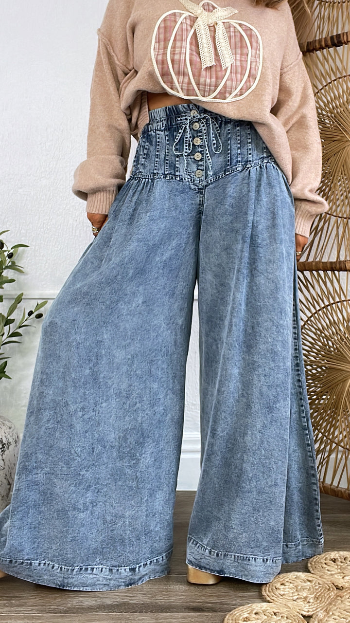 Waylon Washed Pintuck Wide Leg Pant