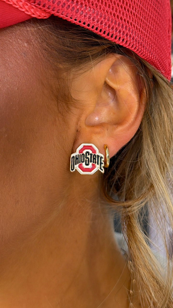 Buckeyes Enamel Stud Earrings in Scarlet/Black