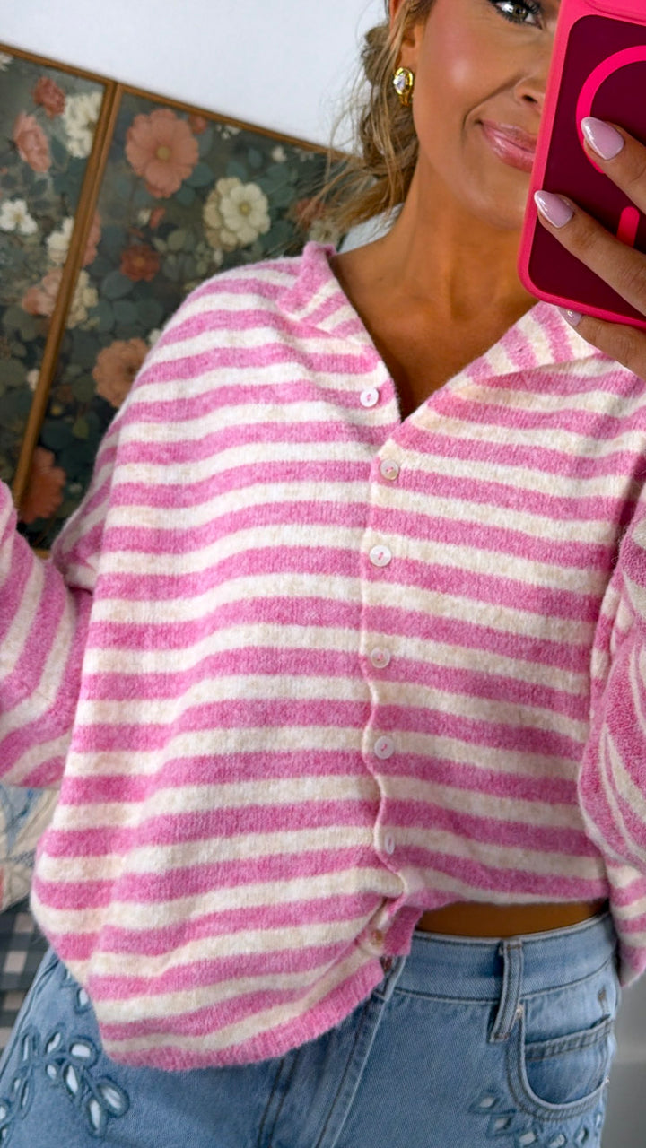 Sweet Stripe Cardigan, Bubblegum