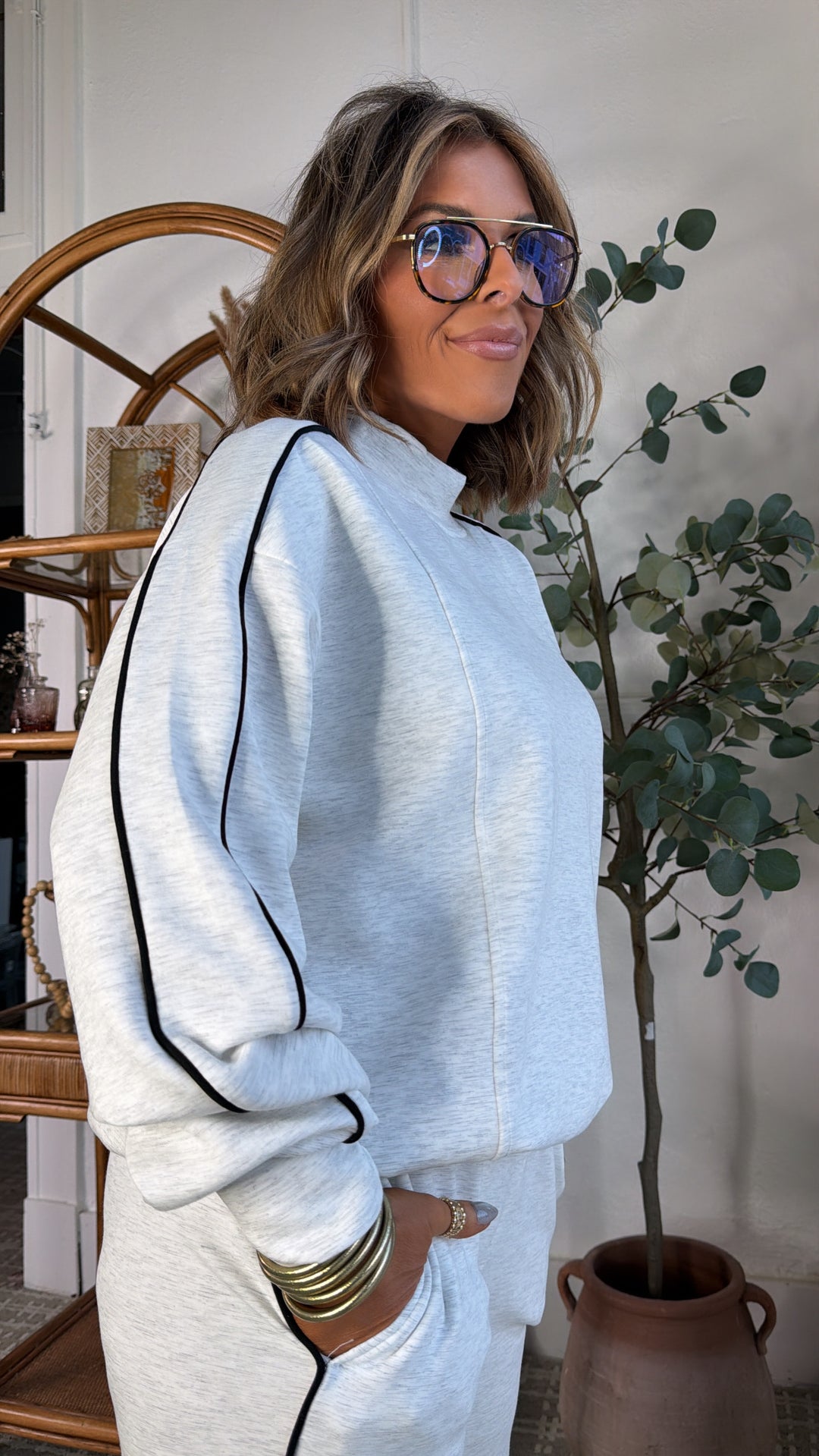 Eastside Mock Neck Sweatshirt, Heather Grey