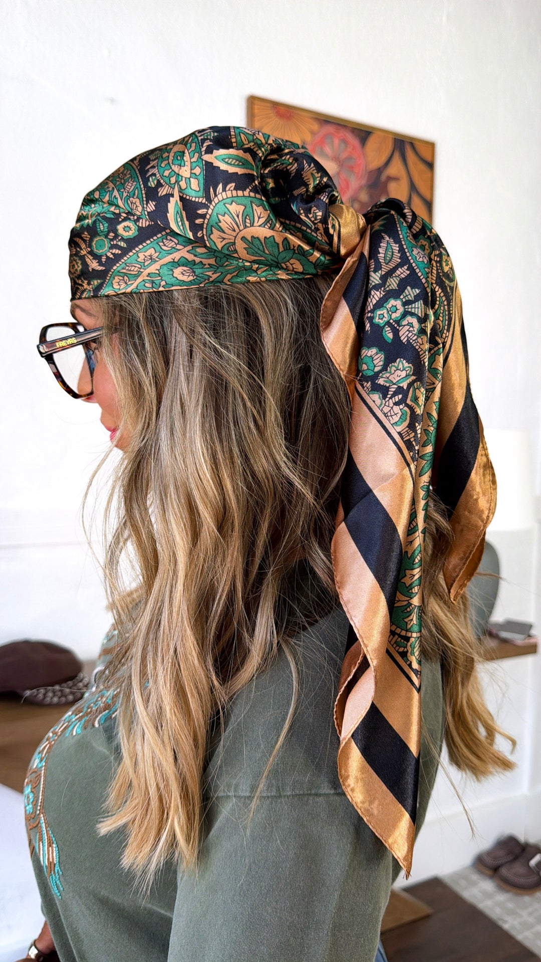 Multi Paisley Bandana, Green/Brown