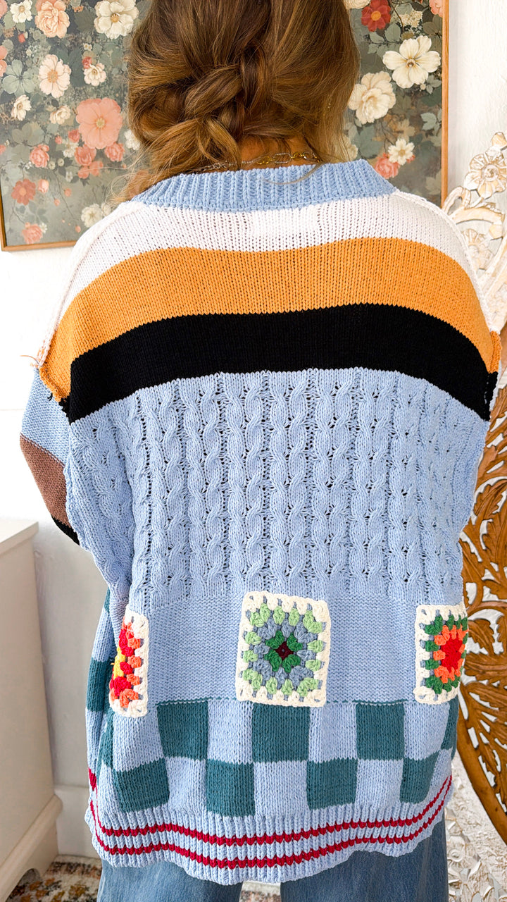 Sophie Color block Cardigan, Blue Multi