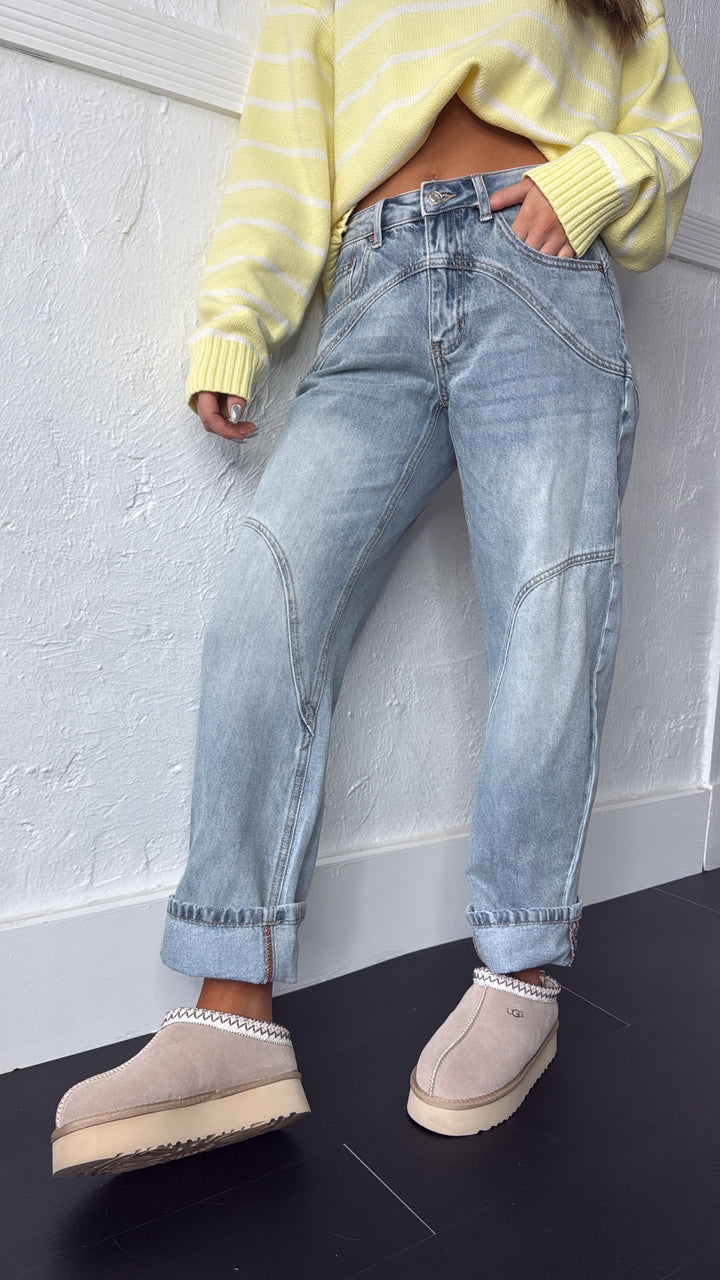 SAIGE: Studio Ready Barrel Jeans, Medium Light