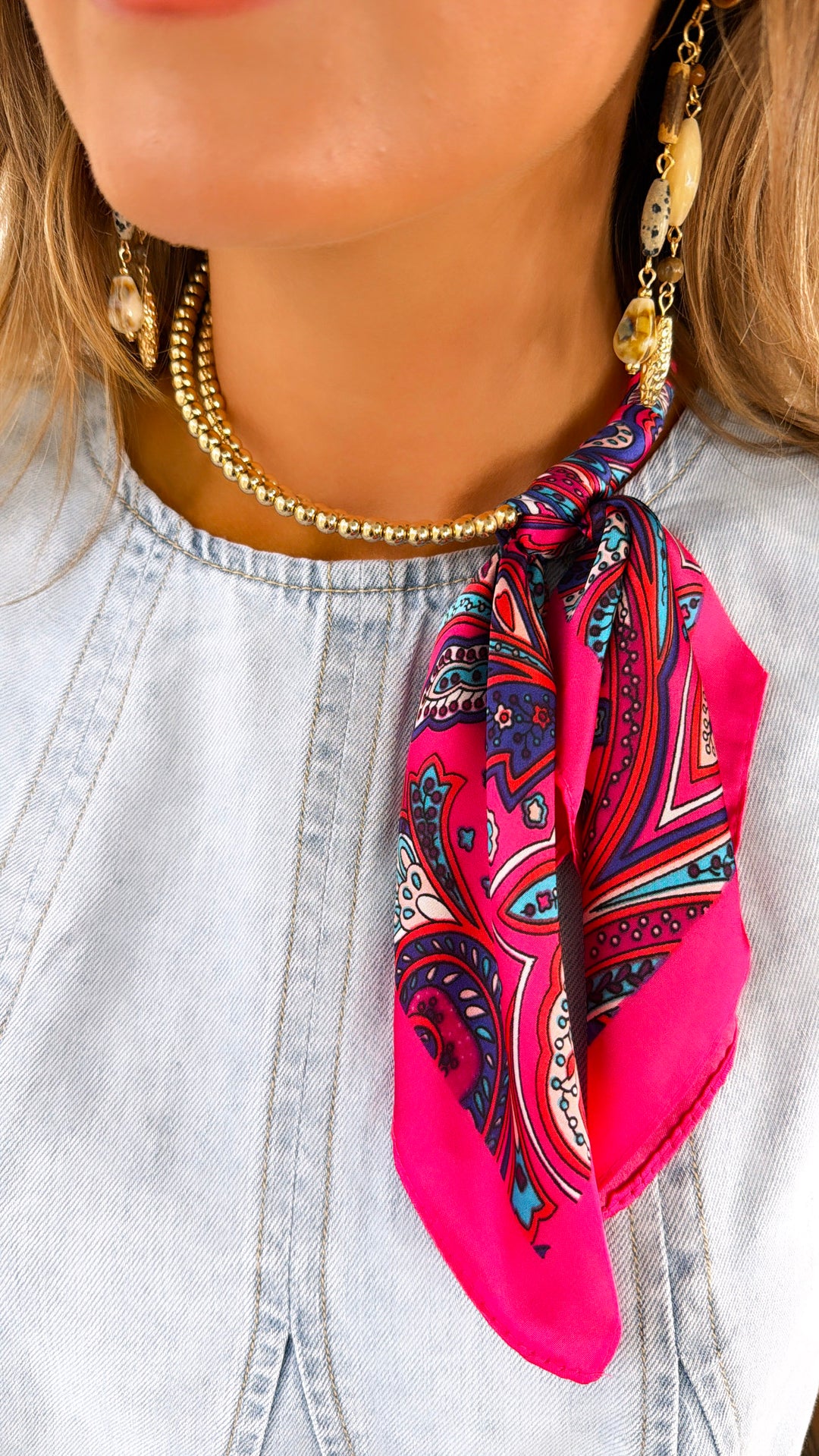 Half Bandana Wrapped Necklace, fuchsia