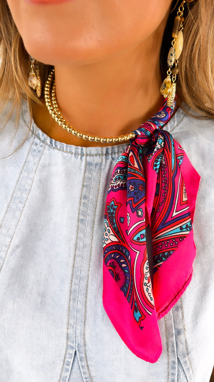 Half Bandana Wrapped Necklace, fuchsia