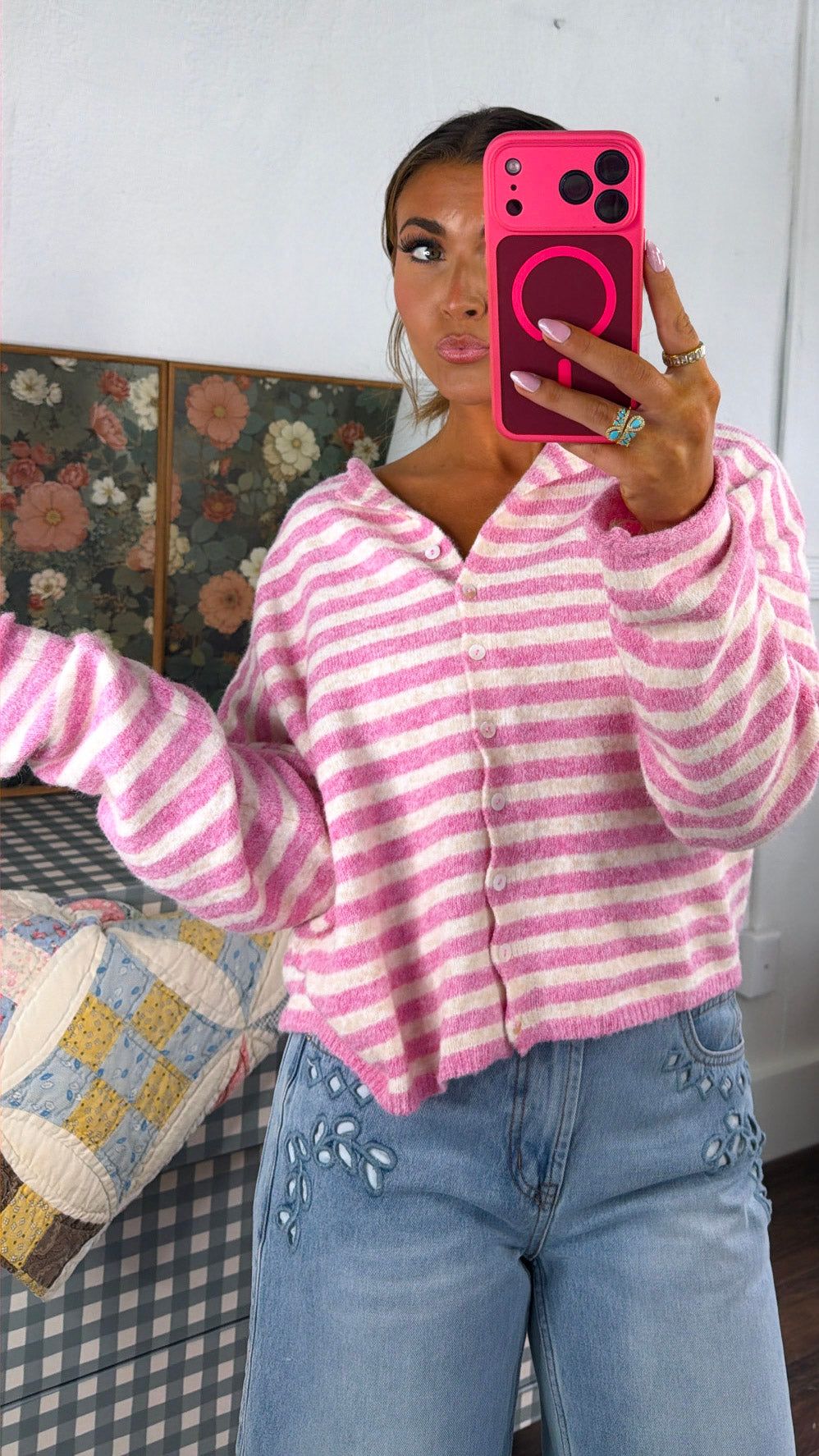 Sweet Stripe Cardigan, Bubblegum