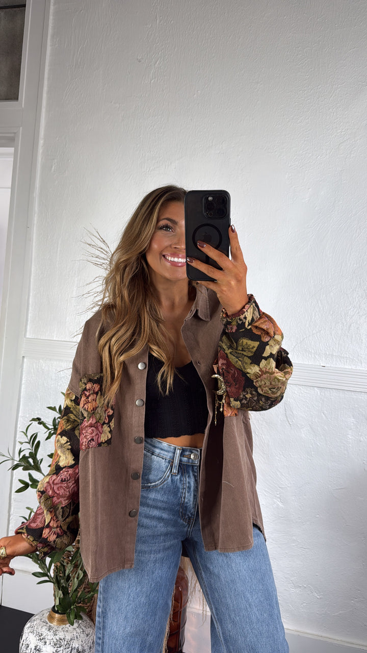 Contrast Jacquard Shacket, Chocolate