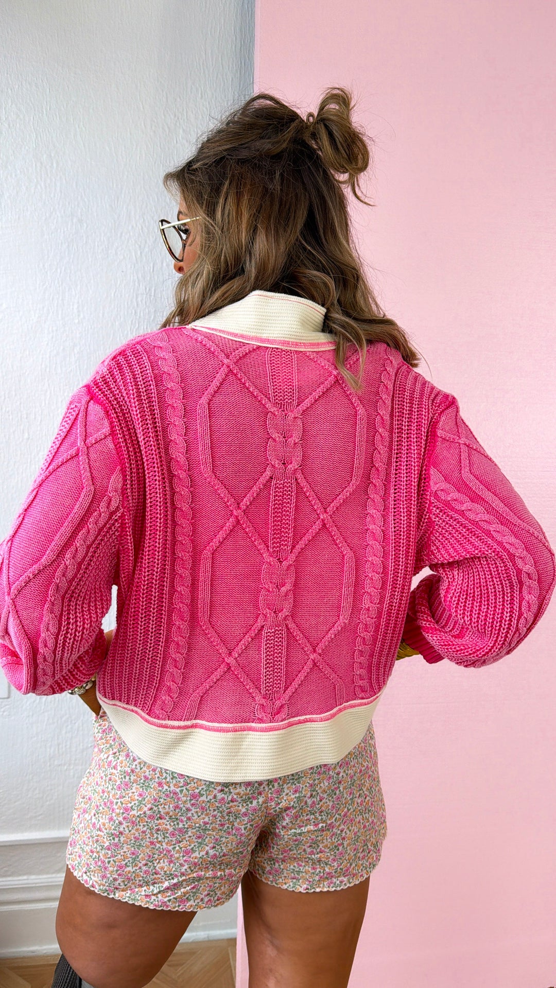 Texture Criss Cross Top, Hot Pink