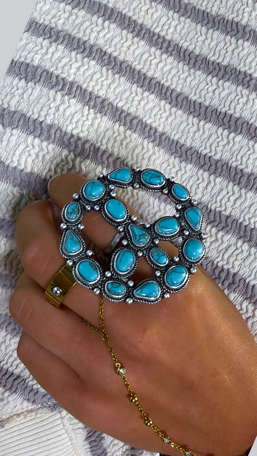Peace Sign Ring, Blue Turquoise