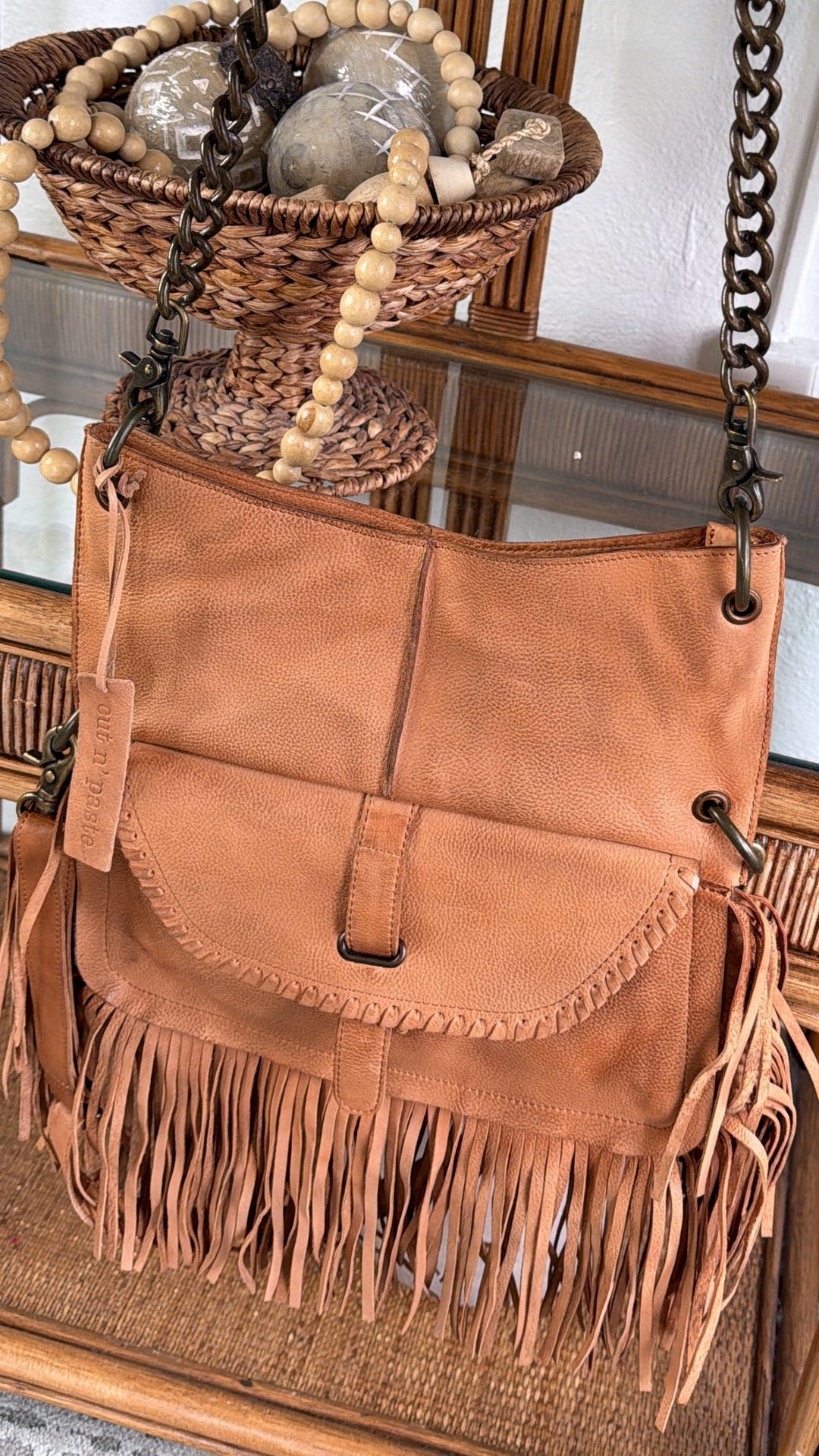 Lia Saddlebag W/ Chain, Tan